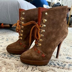 Ralph Lauren Runway Purple Label Women’s Suede Platform Boots Sz 37/7 Brown